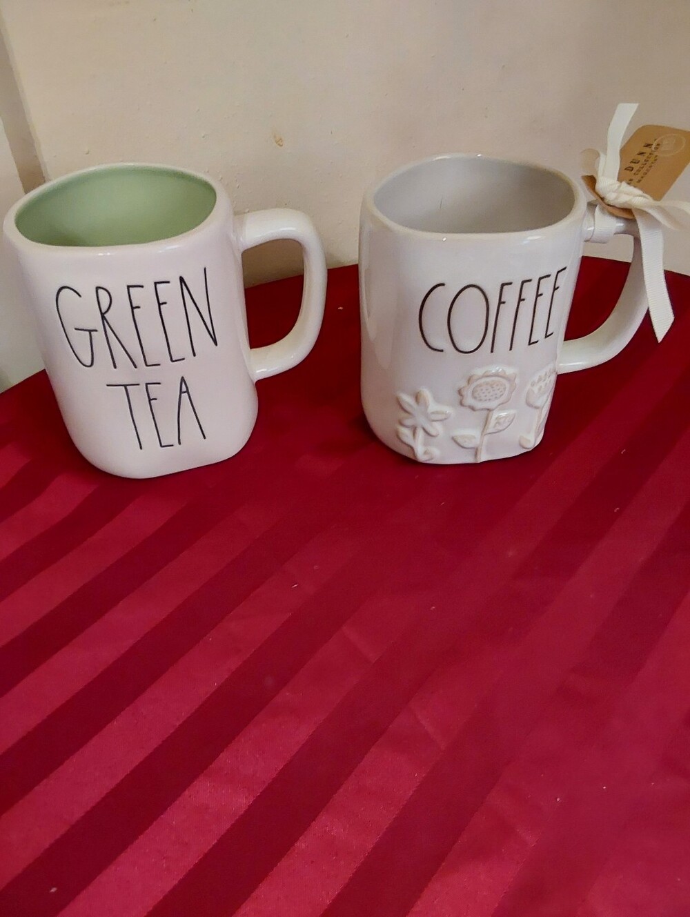 Two Rae Dunn Jumbo Mugs, NWT Coffee And Green Tea Porcelain Cups